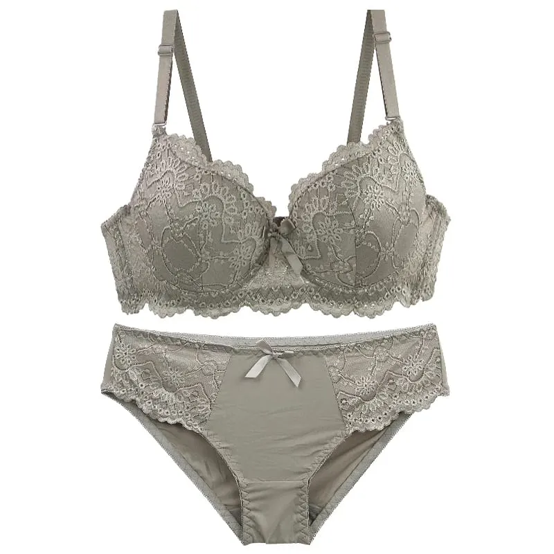 DainaFang Lace Minimizer Bra Sets 3/4 Cup Push Up Lingerie Side Support Removable Straps 3 Hooks Women Underwear