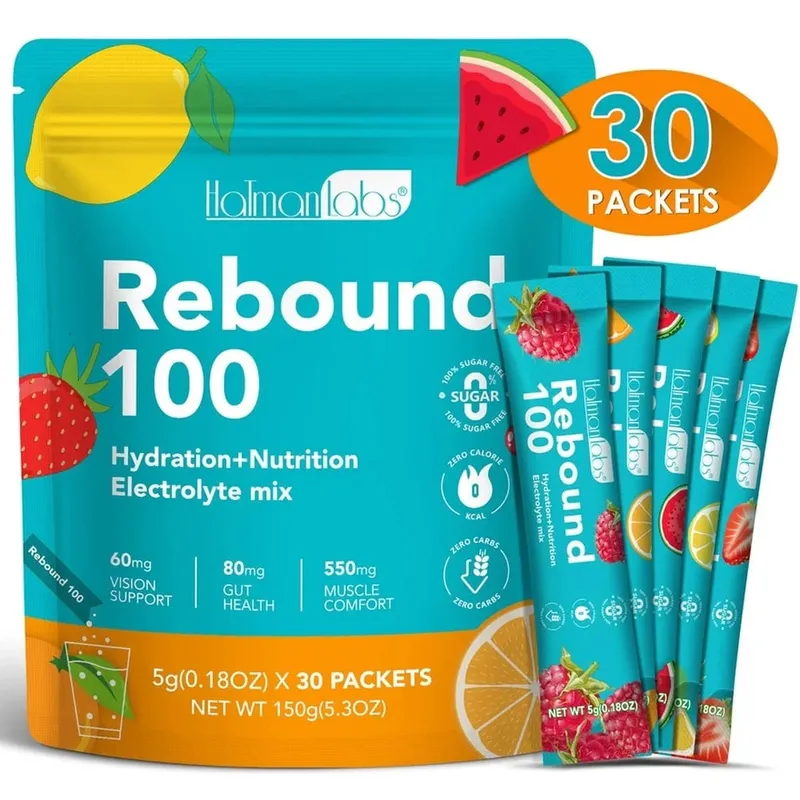 Hatmanlabs Rebound 100 Electrolyte Mix Powder Sugar Free with Potassium Magnesium Zinc Supports Muscle Comfort 30 Packets