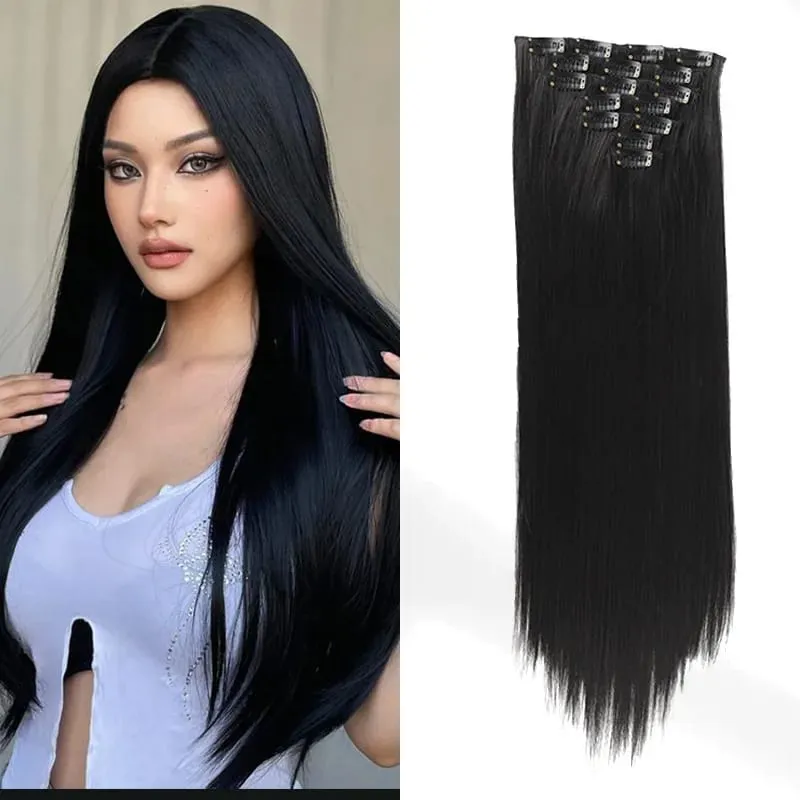 7 Clips In Hair Extensions Long Straight Hairstyle Pink 60CM Natural Synthetic Hair Daily Use Hairpiece For Women — image 18