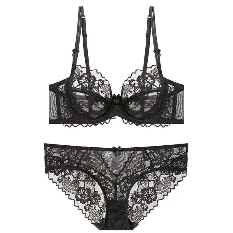 Ladies Delicate Purple Lace Push Up Underwear Set Victorian Style Soft Underwire Anti-sagging Ultra Thin Bralette Set — image 1