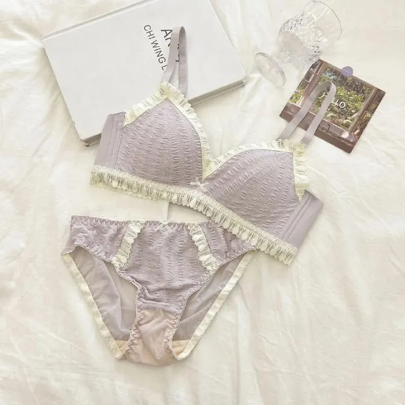 Young Girls Intimates 2026 New Small Comfortable Lingerie Seamless One-Piece Bra And Panty Sets Lace Bow Woman Underwear