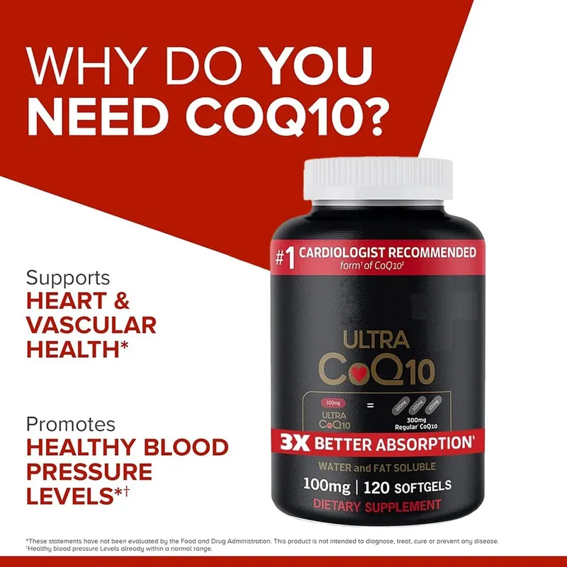 Ultra CoQ10 100mg Softgels 3x Better Absorption Antioxidant for Heart Health & Energy Coenzyme Q10 Vitamins and Supplements