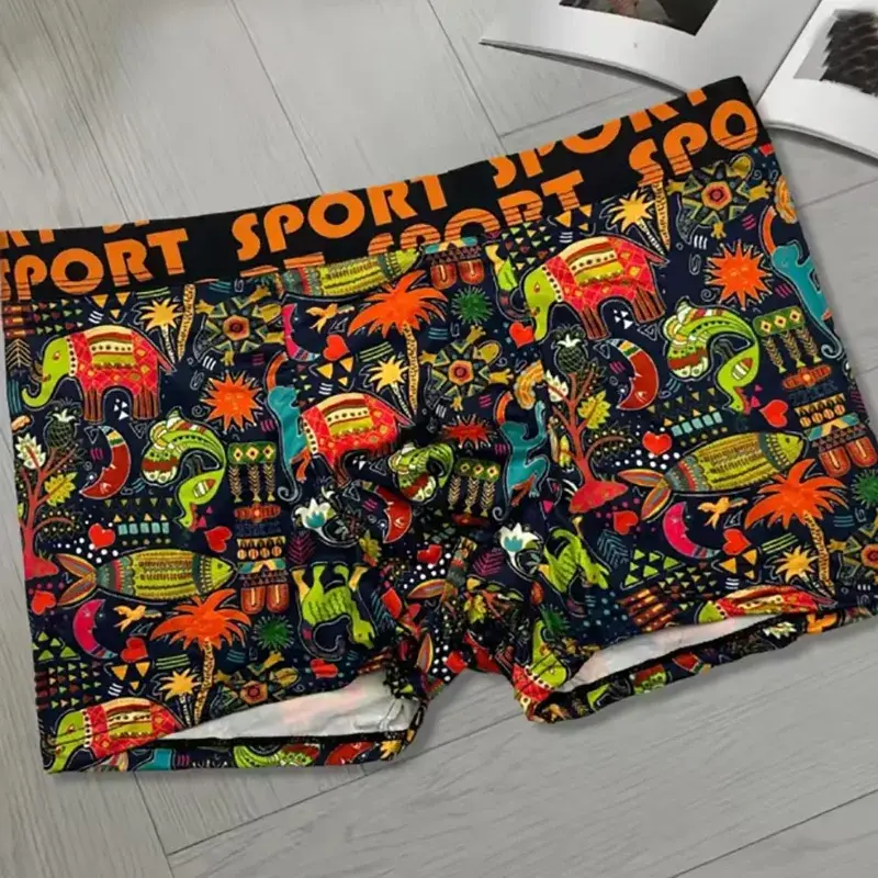 3 PCS Men's Straight-Front Underwear - Printed Design - Comfortable, Fashionable, Trendy - Men's Underwear Set