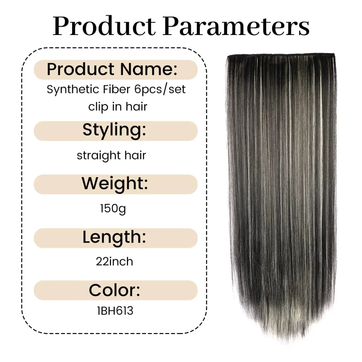Synthetic Clip in Hair Extensions Clip in 6pcs set Straight Hair 22inch Thick Hairpieces for Women Girls Daily Party — image 2