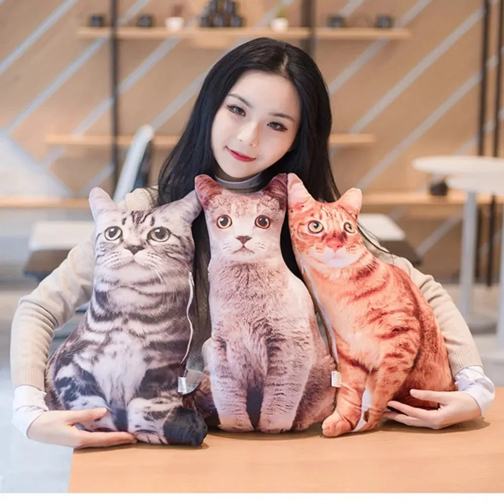 Creative Realistic 3D Cat Soft Simulation Cat Plushie Pillow Cartoon Kawaii Animals Cushion for Girls