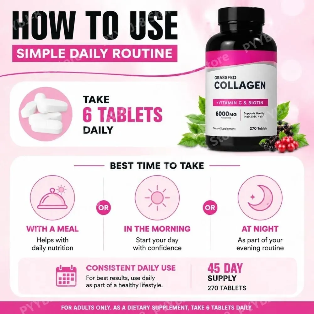 Collagen Tablets 6000mg with Vitamin C and Biotin Hair Skin Nails Beauty Support Dietary Supplement 270 Tablets