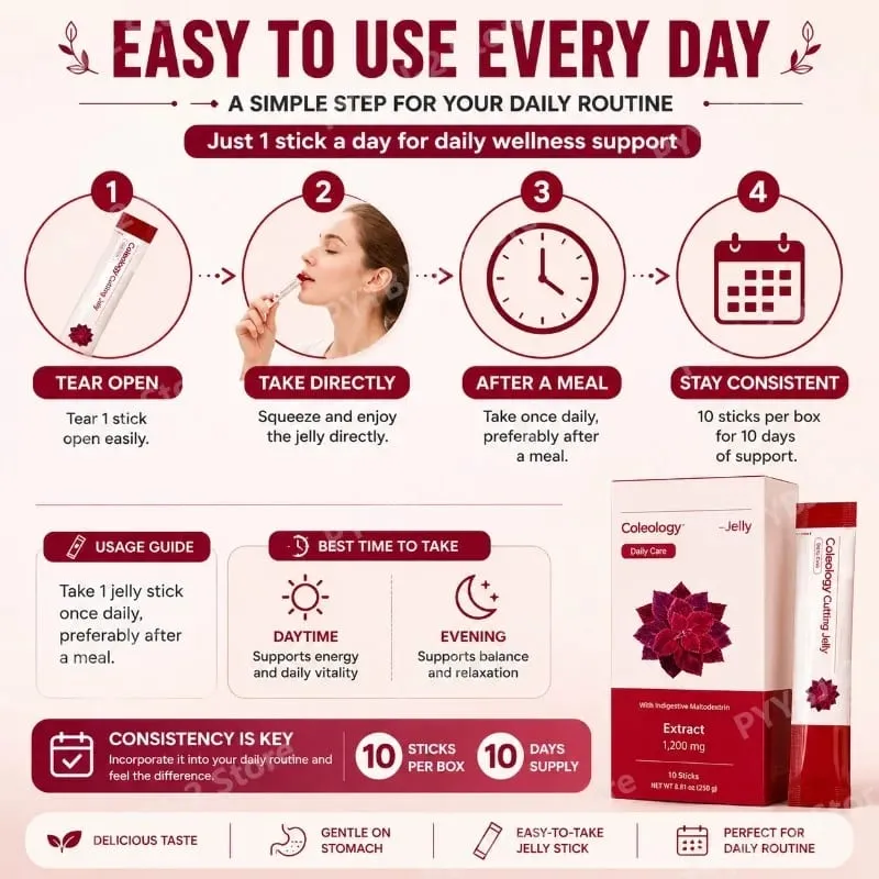 Coleology Cutting Stick Jelly Pomegranate Flavor with Plant Based Formula and Chia Seeds Help Stay Healthy 10packs Supplement