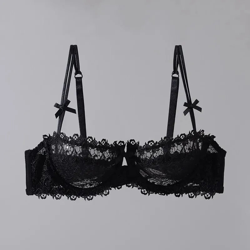New Arrival Sweet Spicy Lace Lingerie Set Ultra Thin Half Cup Push Up Bra Soft Underwire Anti Sag Comfortable Women Wear — image 5