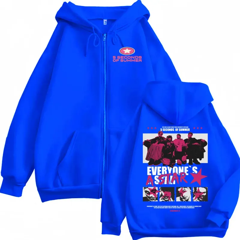 5 Seconds of Summer Everyone's A Star 2026 World Tour Zipper Hoodies Coat Men Women Harajuku Hip Hop Rock Punk Jacket Sweatshirt