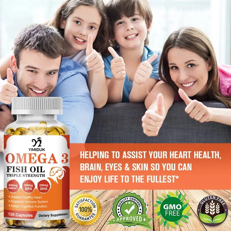 Buy 1 Get 1 Free! Ultra Strength Omega 3 Fish Oil Supplement for Immunity Mood Bones & Cardiovascular Function GMP Certified