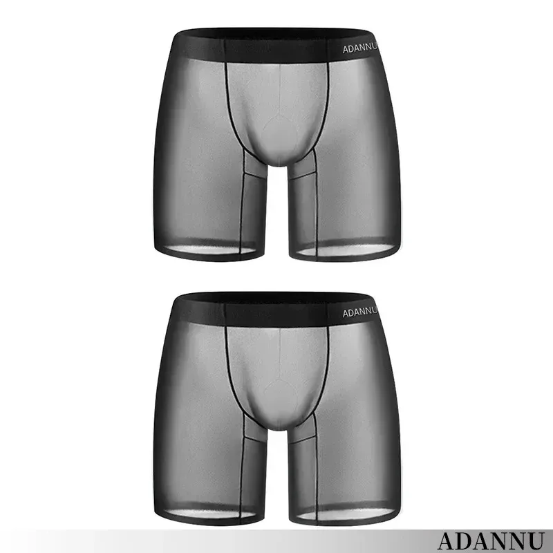 0.01mm Ultra-manipis na Kasuotang Panloob ng Lalaking Mahabang Boxer Shorts na Paglamig ng Yelo Silk Transparent Gym Fitness Underpants Mga Seamless Mesh Slips