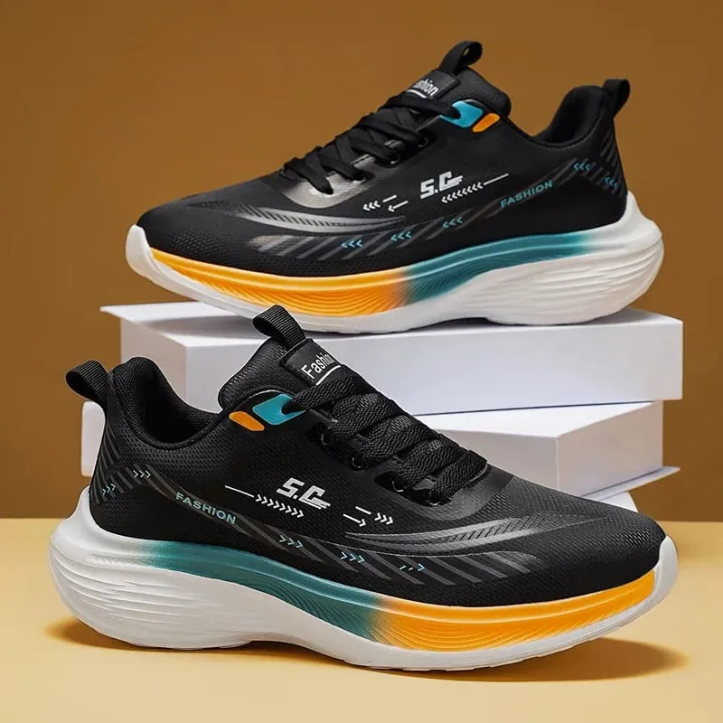 Men Running Shoes Lightweight Breathable Mesh Sneakers Thick Sole Cushioning Casual Walking Shoes Size 39-44