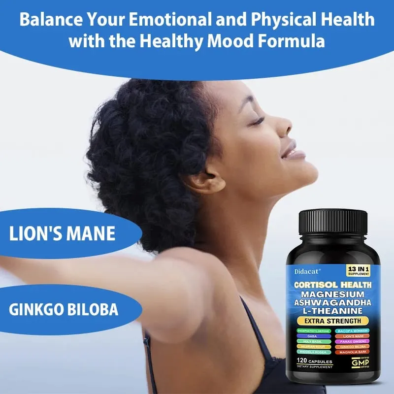 Cortisol Support Capsules with Ashwagandha & Magnesium Support Stress Relief Calm Mood Adrenal Health & Restful Sleep