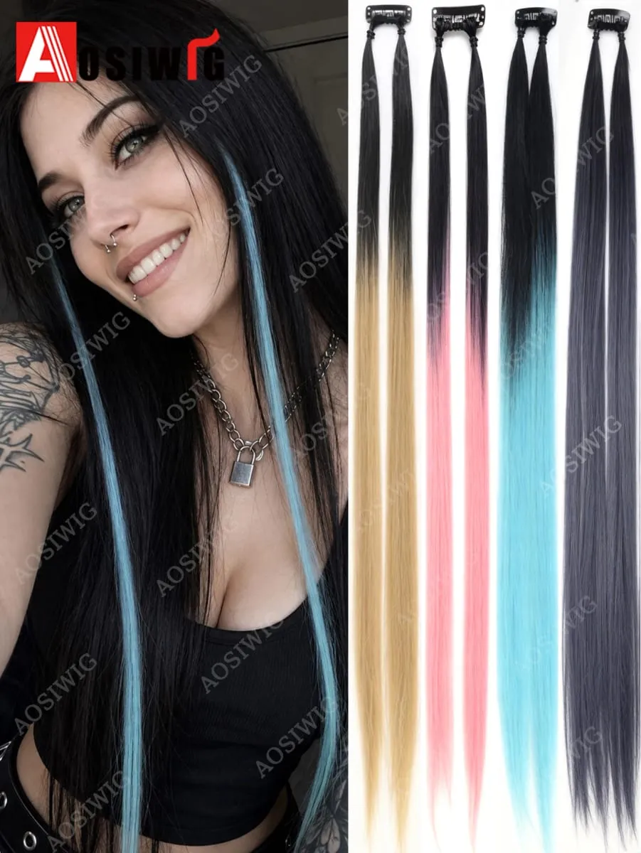 BB Clip Hair Extensions Colorful Highlight Strands Clip In Synthetic Straight Hairpieces for Women Party Festival Daily Hair Sty