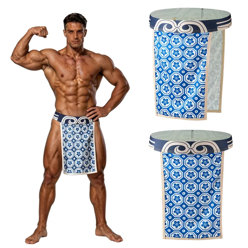 Men Low Rise Crotchless Traditional Printed Japanese Sumo Briefs Thong Kimono Rokushaku Fundoshi Loincloth Panties Underwear