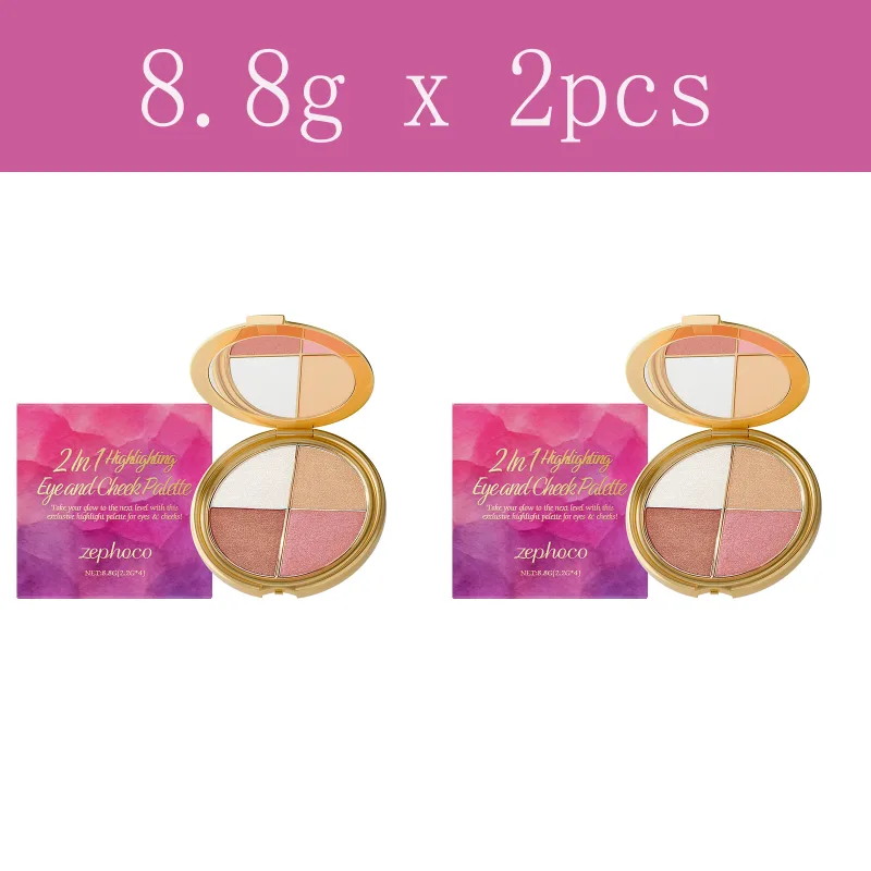Highlighter Eyeshadow Blush Palette - Portable Versatile Natural and Multi-Use for Daily Eye and Cheek Makeup
