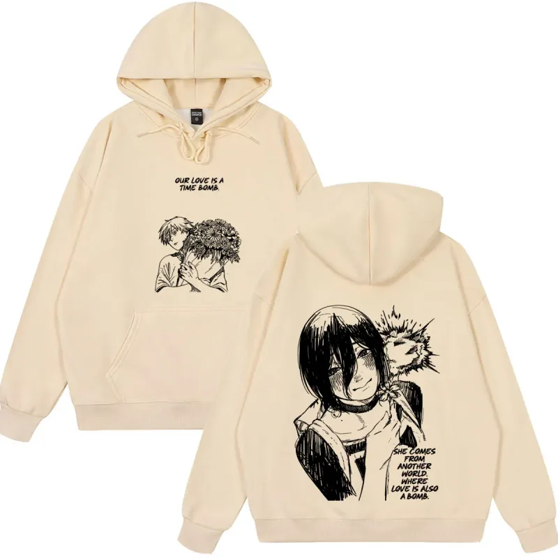 Anime Chainsaw Man T-shirt Reze Denji Manga Graphic Hoodies Winter Fleece wears Men Women Clothing Casual Oversized Streetwears