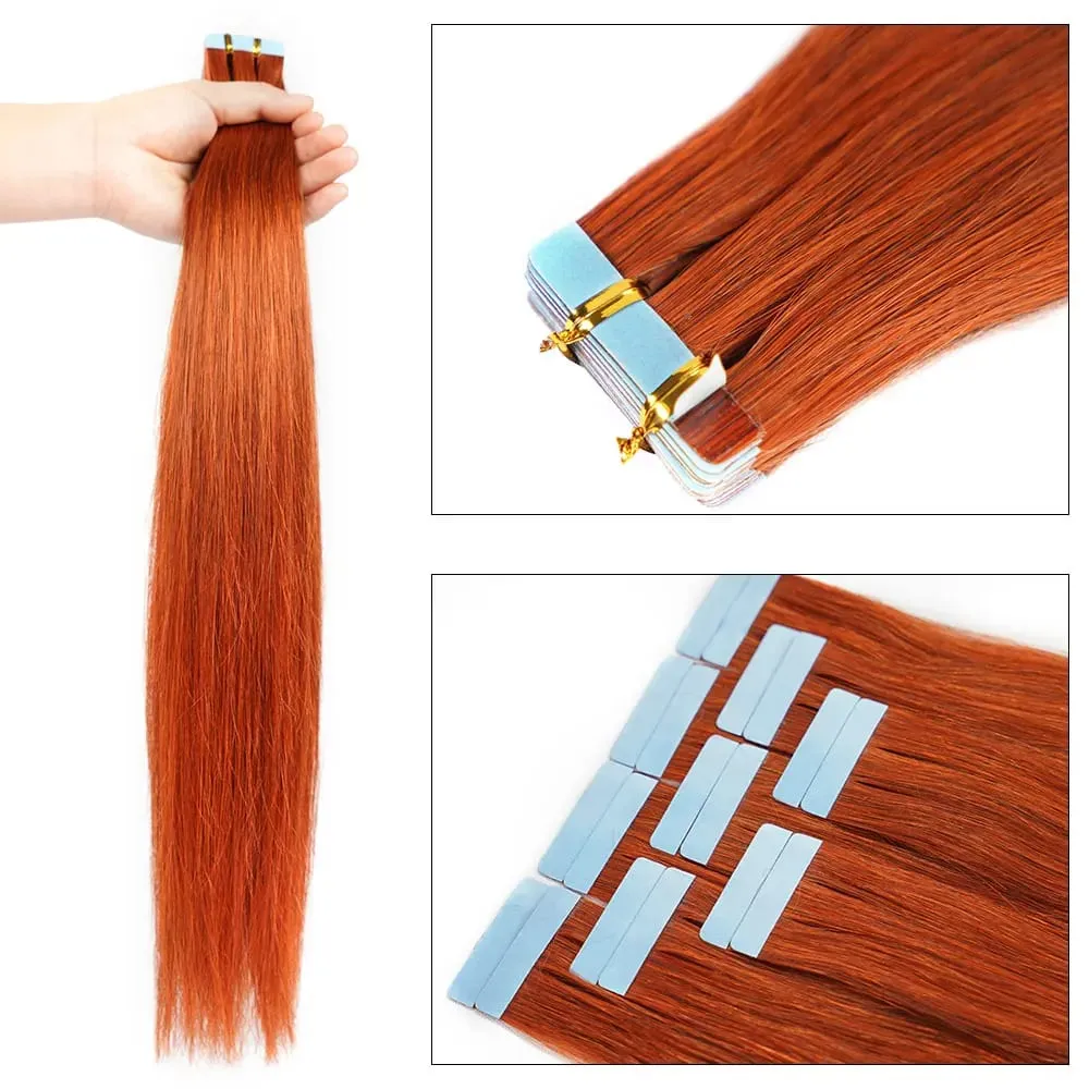 Doreen Copper Red Tape In Human Hair Extensions 16 to 22 Inch 50g/set PU Seamless Skin Weft 350# Colored Hair Extensions Tape in