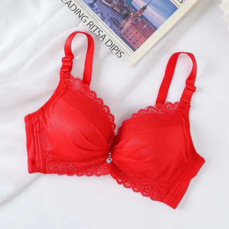 Ultra-Thick 8cm Push up Bra Lace Gathered Wireless Full Coverage Lingerie Side Support for A/B Cup Women