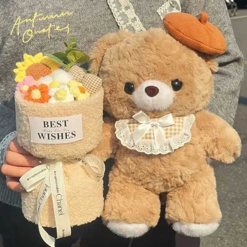 30cm Cute Mocha Brown Teddy Bear Plush Toy Soft Stuffed Animal With Lace Collar Girls Birthday Gift Bedroom Throw Pillow Doll — image 5