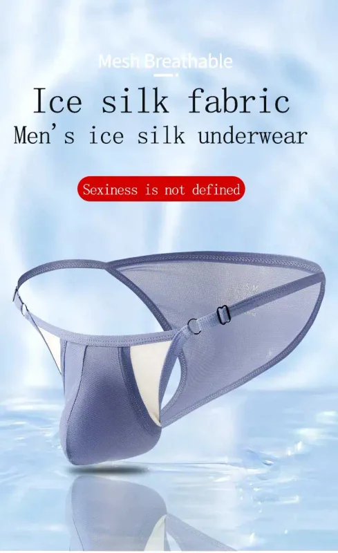 Slip en soie glacée pour hommes avec devant ouvert et taille réglable - Sous-vêtements respirants sexy d'été pour un ajustement confortable — image 7