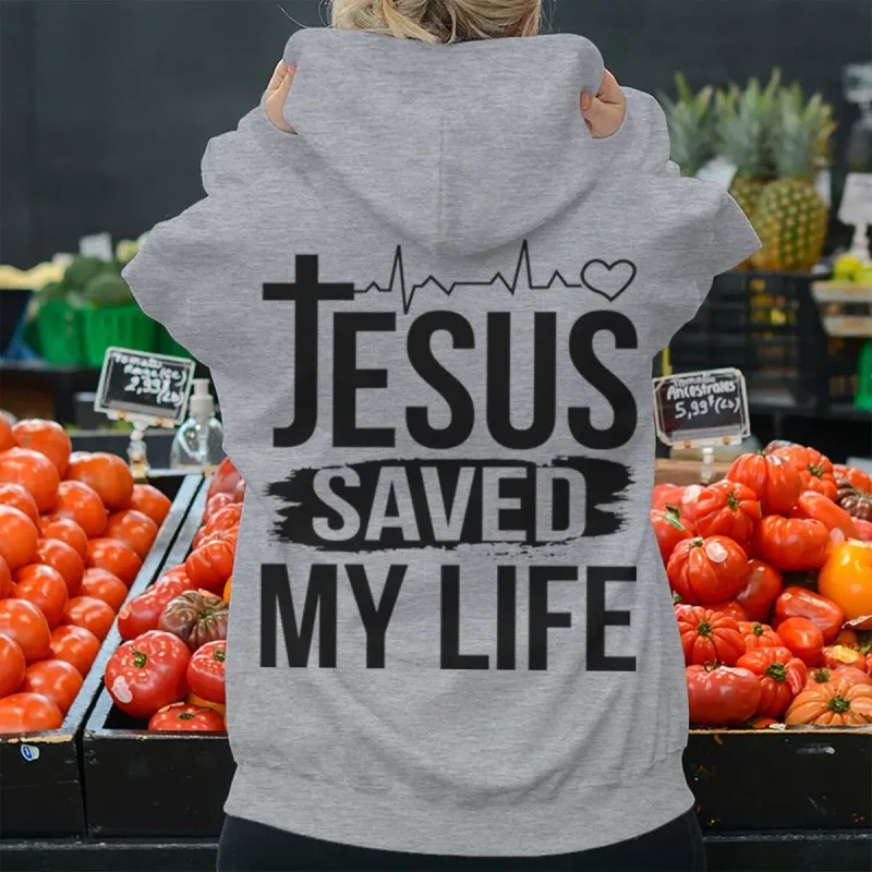 "Jesus Saved My Life" Men Women Hoodies Christianity Luminous Style Pattern Hoody Long Sleeve Casual Streetwear Hoodie