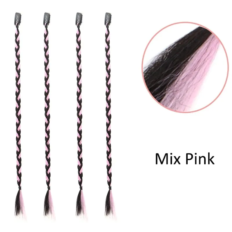4pcs 20"Long Synthetic Clip-In Box Braid Hairpiece Extension Boho Hairstyle High-Temperature Fiber Daily Costume Party K-POP