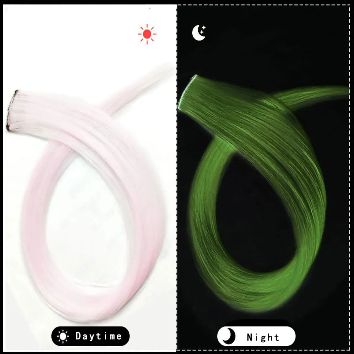 20 Inch Glow in the Dark Hair Extensions Clip Luminous Colored Hairpieces Party Rainbow Hair Clips Synthetic Straight Wig
