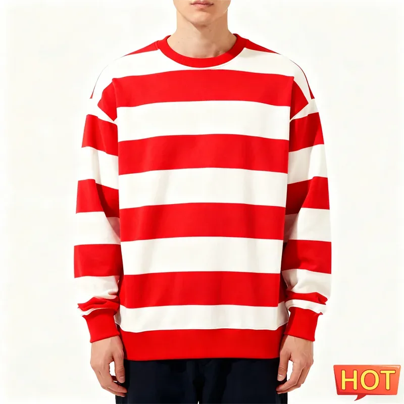 Sweat-shirt graphique à rayures simples pour hommes, tendance, manches longues, imprimé en 3D, laid, décontracté, surdimensionné, hauts