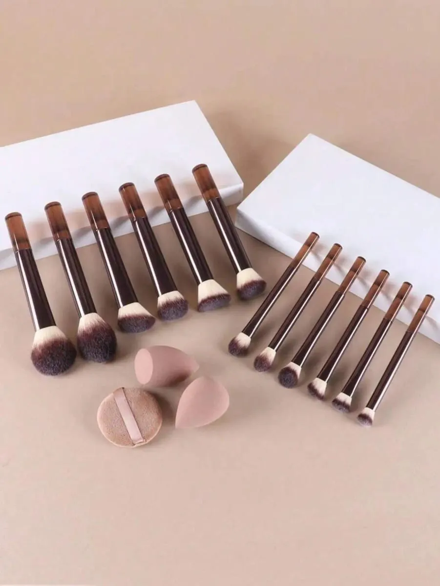 15Pcs Makeup Brushes Set Soft Face Eye Cosmetic Brushes With Beauty Sponge Powder Puff Complete Makeup Tool Kit