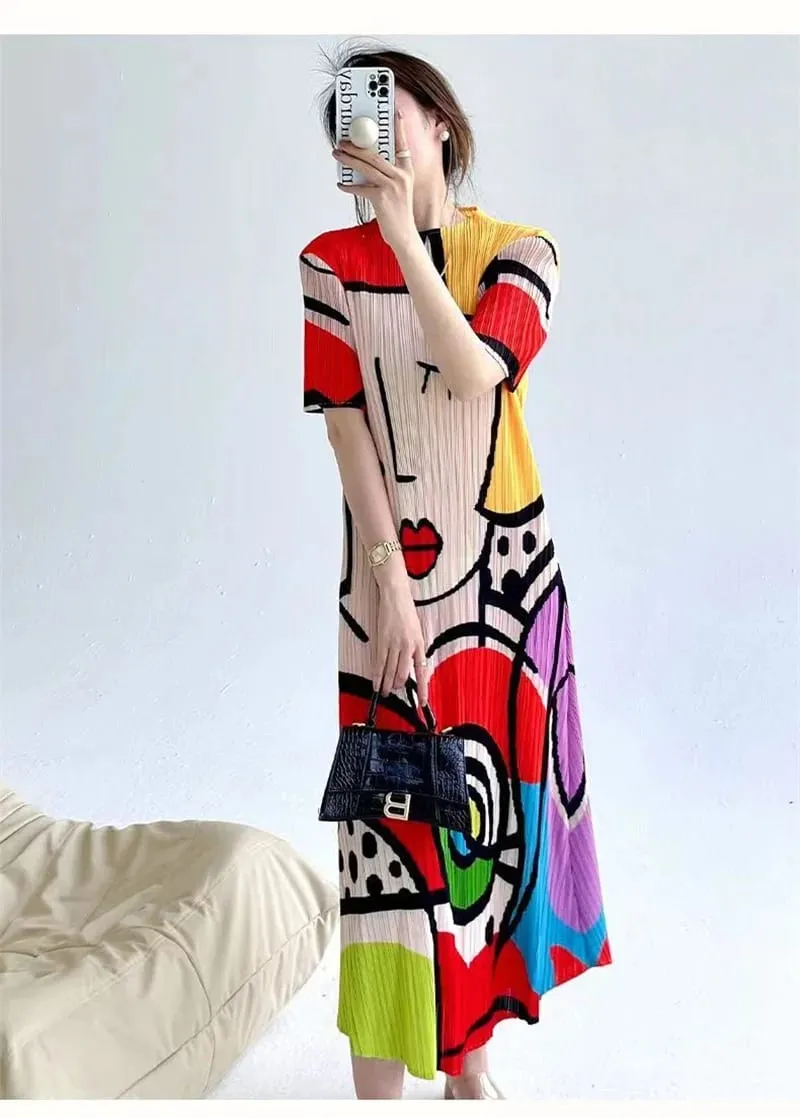 Abiti lunghi Abiti da donna Primavera ed estate nuova stampa di cartoni animati Temperamento a maniche corte Moda Abito lungo ampio femminile — image 5
