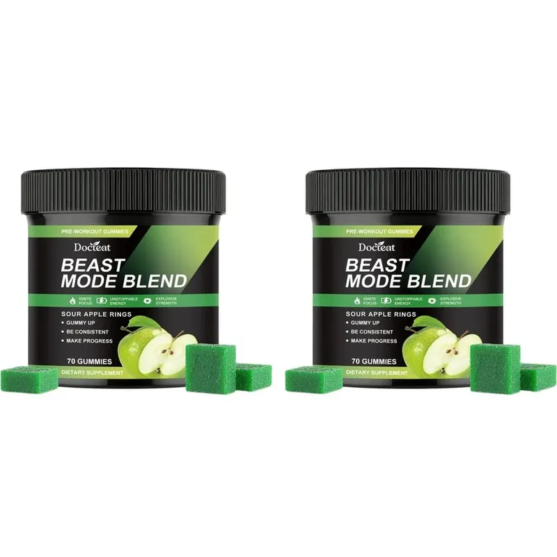 Docteat Beast Mode Blend Pre Workout Gummies Energy Focus & Endurance Support for Strength Training & Active Gym Days 70 Count