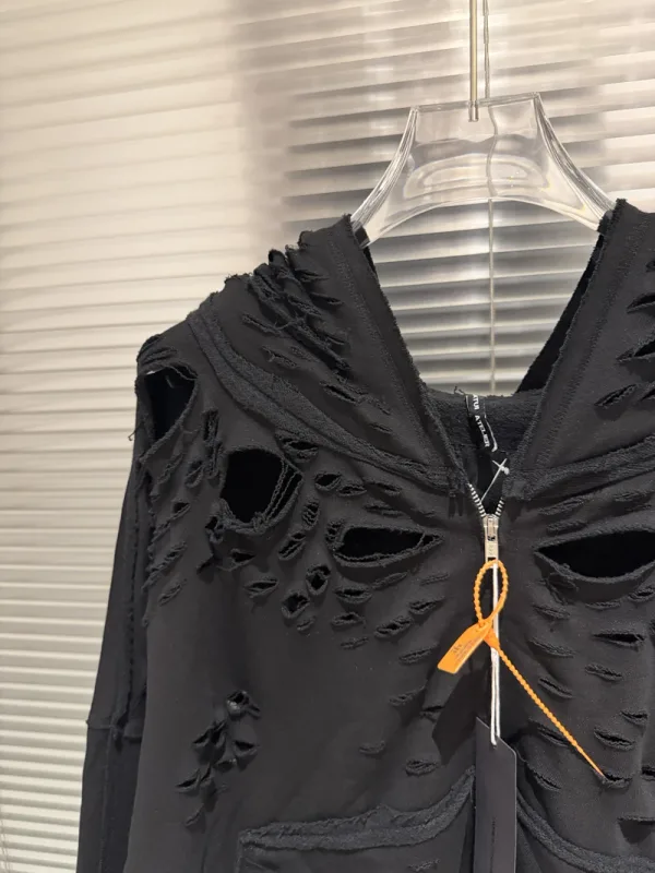 High Quality Ripped Hole Zipper Sweatshirts Hip Hop Woman Hoodies Streetwear Men Clothing
