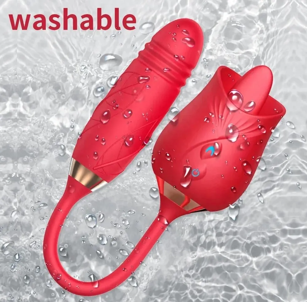 3 in 1 Thrusting Sucking Vibrator Rose Clitoral Stimulator G-Spot Massager Rechargeable Waterproof Sex Toy for Women