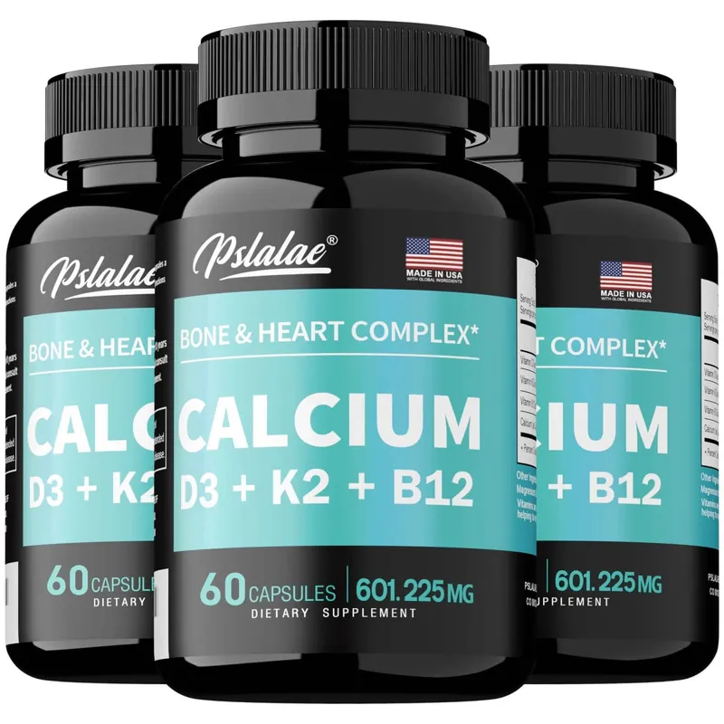 Suplemento de cálcio 4 em 1 com vitamina D3 K2 B12 - apoia ossos, dentes, coração e função do sistema imunológico