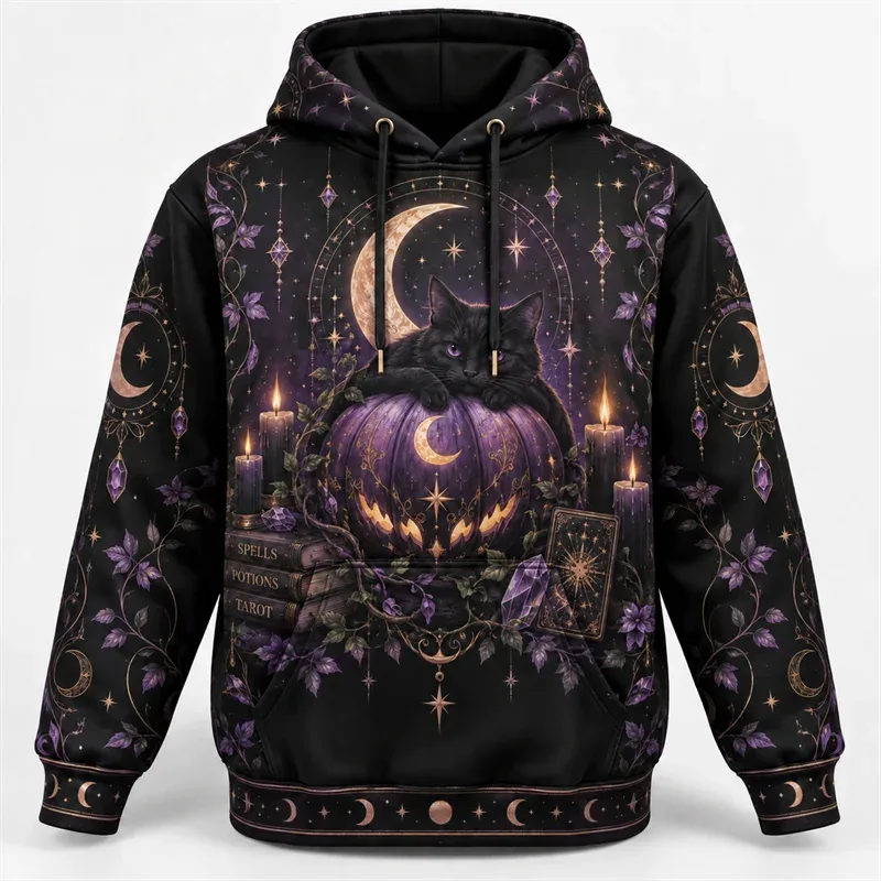 Felpa con cappuccio di Halloween Felpa in poliestere con stampa 3D all over Felpa con cappuccio gotico Fantasma Zucca Pipistrello Strega Teschio Horror Streetwear Pullover unisex