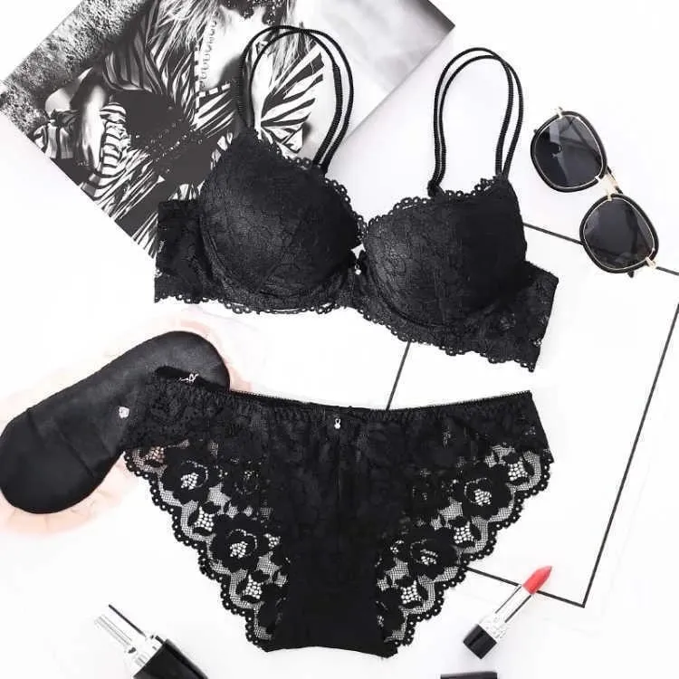 Sweet Mesh Lace Flower Bra Low Waist Bowknot Bra Panties Set Non Slip Lingerie Push Up Bra Women
