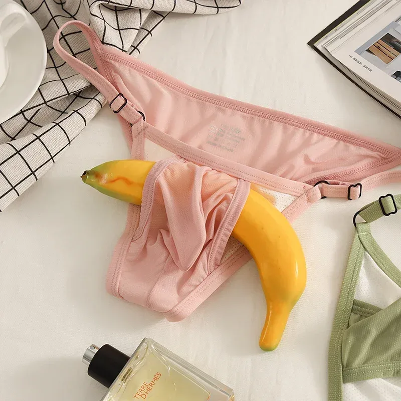Slip en soie glacée pour hommes avec devant ouvert et taille réglable - Sous-vêtements respirants sexy d'été pour un ajustement confortable — image 4