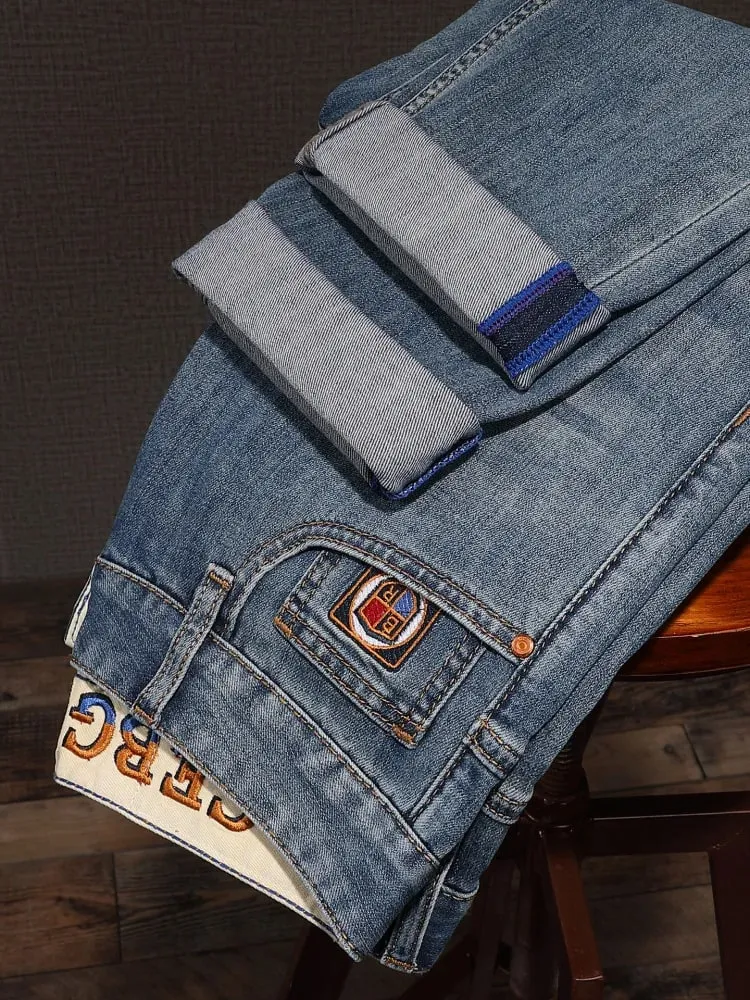 High-end Summer Thin Jeans Men20252023 Trend Embroidered Straight Casual Luxury Long Pants