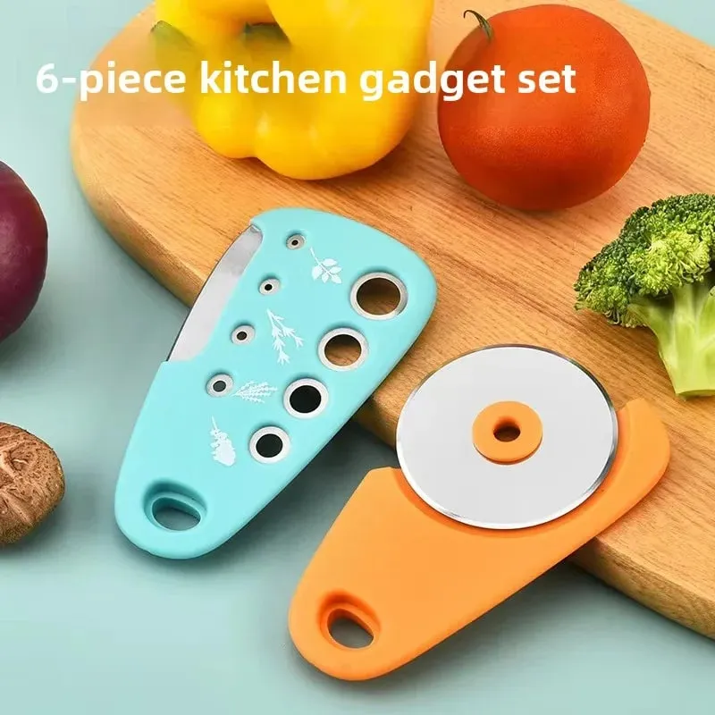 Küchenhelfer-Set bestehend aus 6-teiligem Pizzamesser, Vanilleschneider, Abfüller, Zerkleinerer, Knoblauchmühle