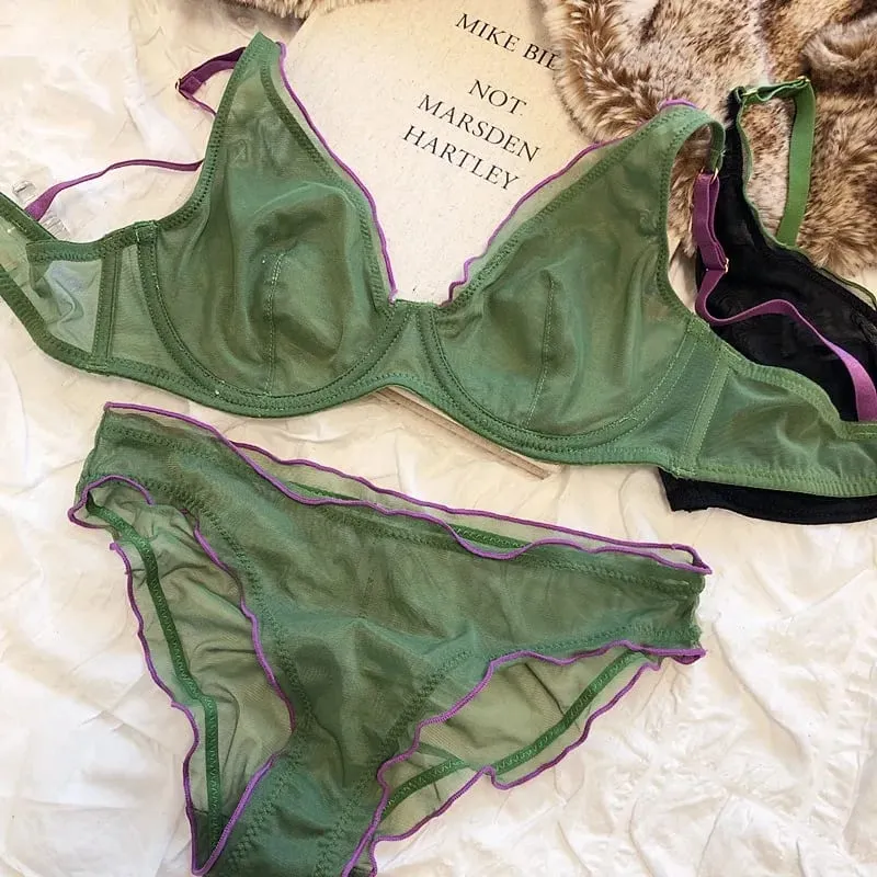 Sophisticated French Minimiser Bra Underwire Support Triangle Cups Non Padded Mesh Lingerie Set For Large Bust MOYISU Panty Set