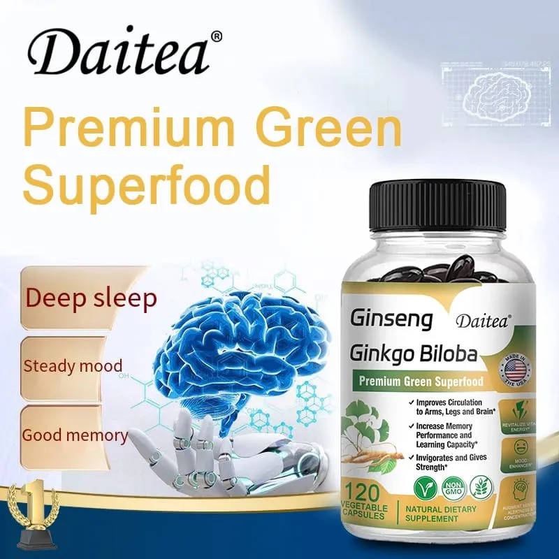 Premium Ginseng + Ginkgo - Nootropic Brain Supplement Hukommelse & koncentrationscirkulation & energiboost 120 kapsler
