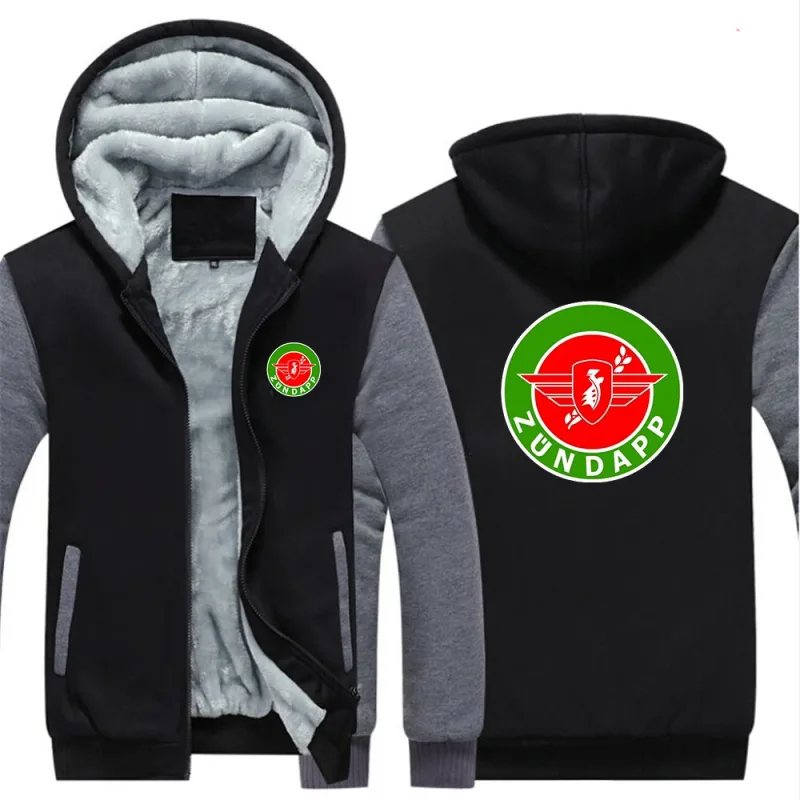 Men's Jackets Winter Hooded Warm Coat 2026 Zundapp Motorcycles Logo Print Plush Casual Thicken Lined Fleece Clothing Hoodies