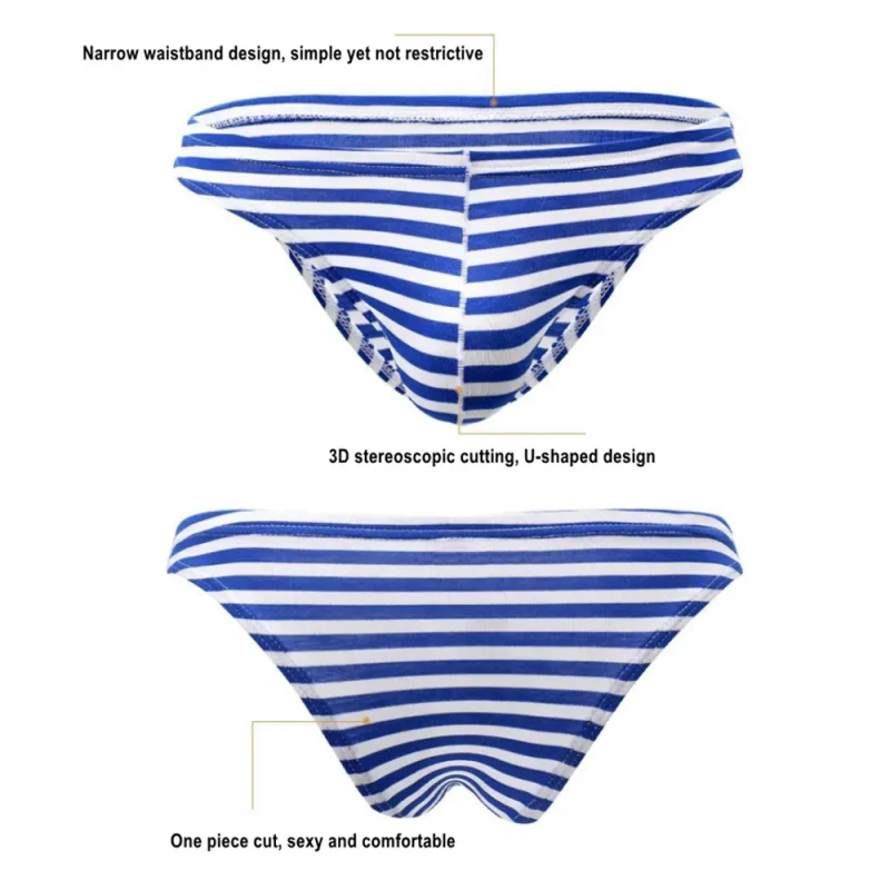 Europe Men's Striped Bikini Briefs Low Waist Sexy U Convex Underwear Male Half Covered Buttocks Tanga Panties Plus Size M-XXXL — image 10