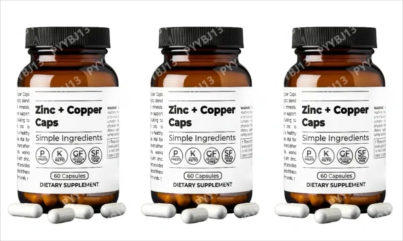 Zinc+Copper Caps Supports Skin Hormone Hair Immune System Health Daily Supplement for Men Women with Zinc L-Methionine Copper