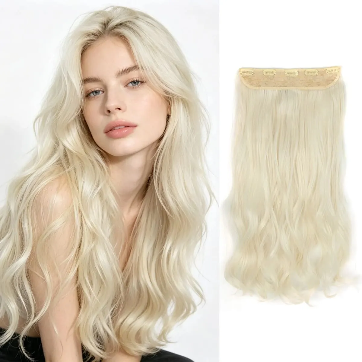 Synthetic clip in hair extensions 5 clips in one piece high temperature fiber wavy hairpieces for women daily party holiday