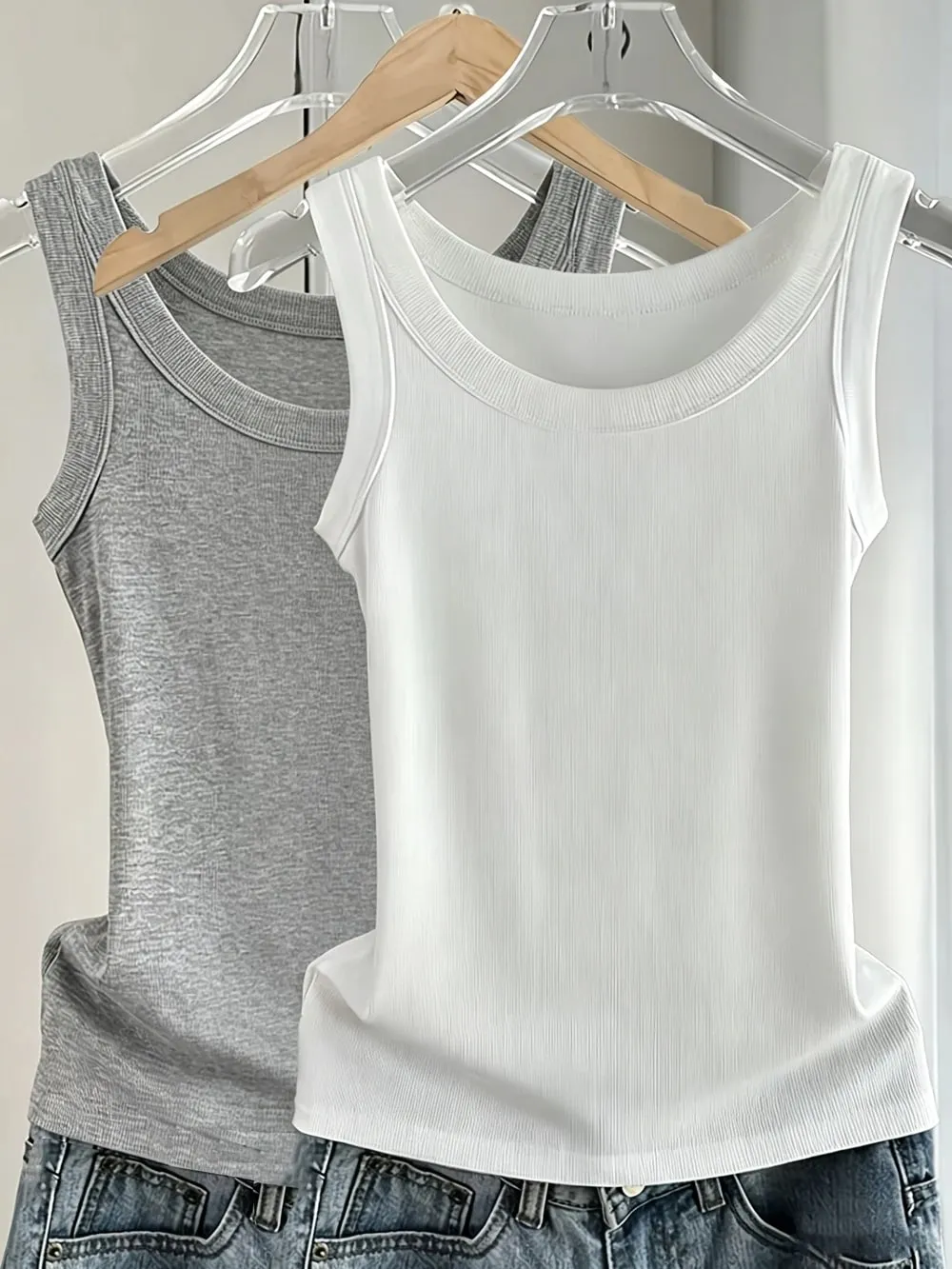 Womens O-Neck Ribbed Cotton Tank Top Slim Bodycon Sleeveless Summer Soft Breathable Basic Vest Casual Wear Daily Undershirt Tops