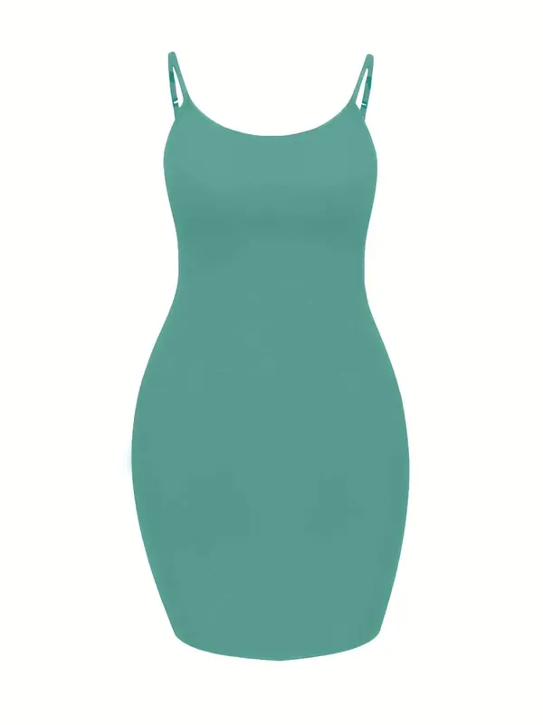 Plus Size Royal Blue Adjustable Spaghetti Strap Bodycon Mini Cami Dress
