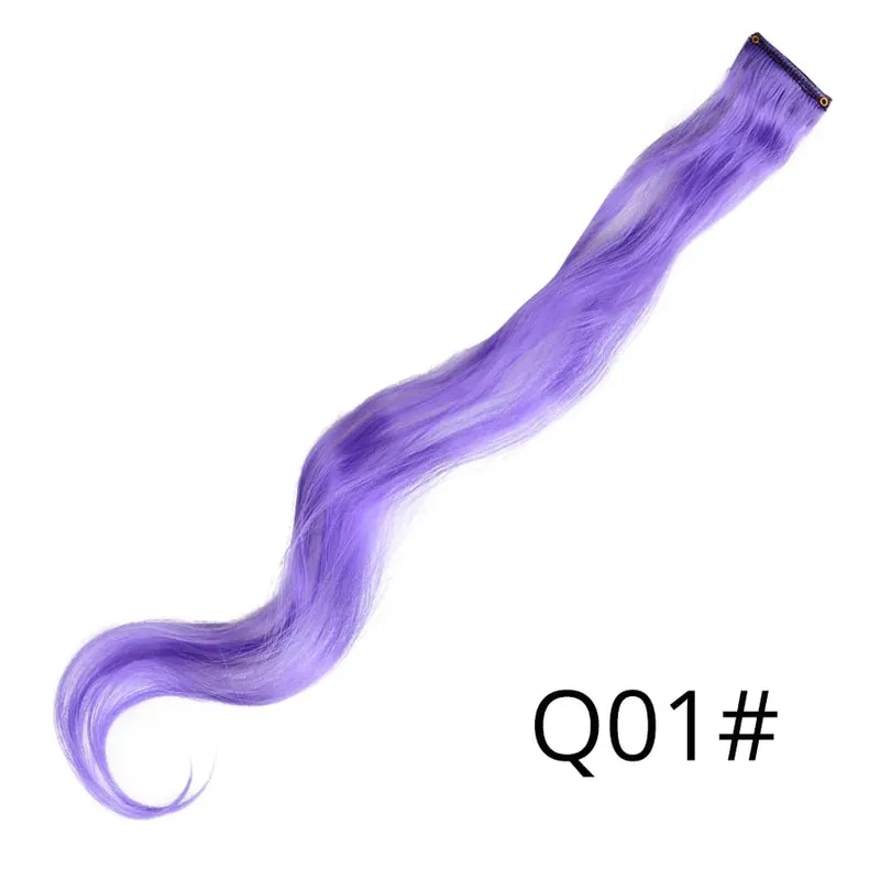 Leeons Clip In One Pieces Hair Extensions Straight Ombre Purple Blue Pink Extension Hair Women Synthetic False Fake Hair