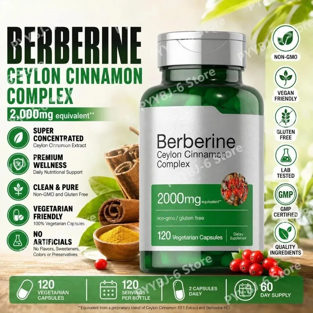 Berberine Ceylon Cinnamon Complex 2000mg Vegetarian Capsules Non-GMO Gluten Free Daily Wellness Supplement for Adults 120 Count — image 2